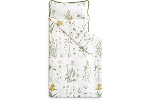 Wake In Cloud - Toddler Nap Mat with Pillow and Blanket, 100% Cotton Fabric, for Kids Girls Ages 3 Plus in Daycare Kindergarten Preschool, Sleeping Bag, Botanical Flowers