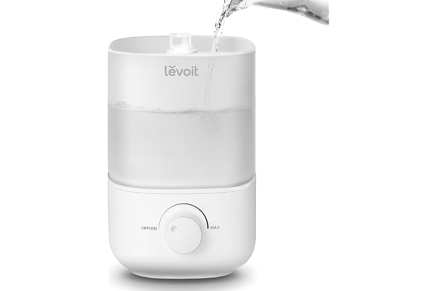 Levoit Top Fill Humidifiers for Bedroom, 2.5L Tank for Large Room, 25dB | Easy to Fill & Clean, Quiet Cool Mist Air Humidifier for Home Baby Nursery & Plants, Auto Shut-off for Safety, 25H Lasting