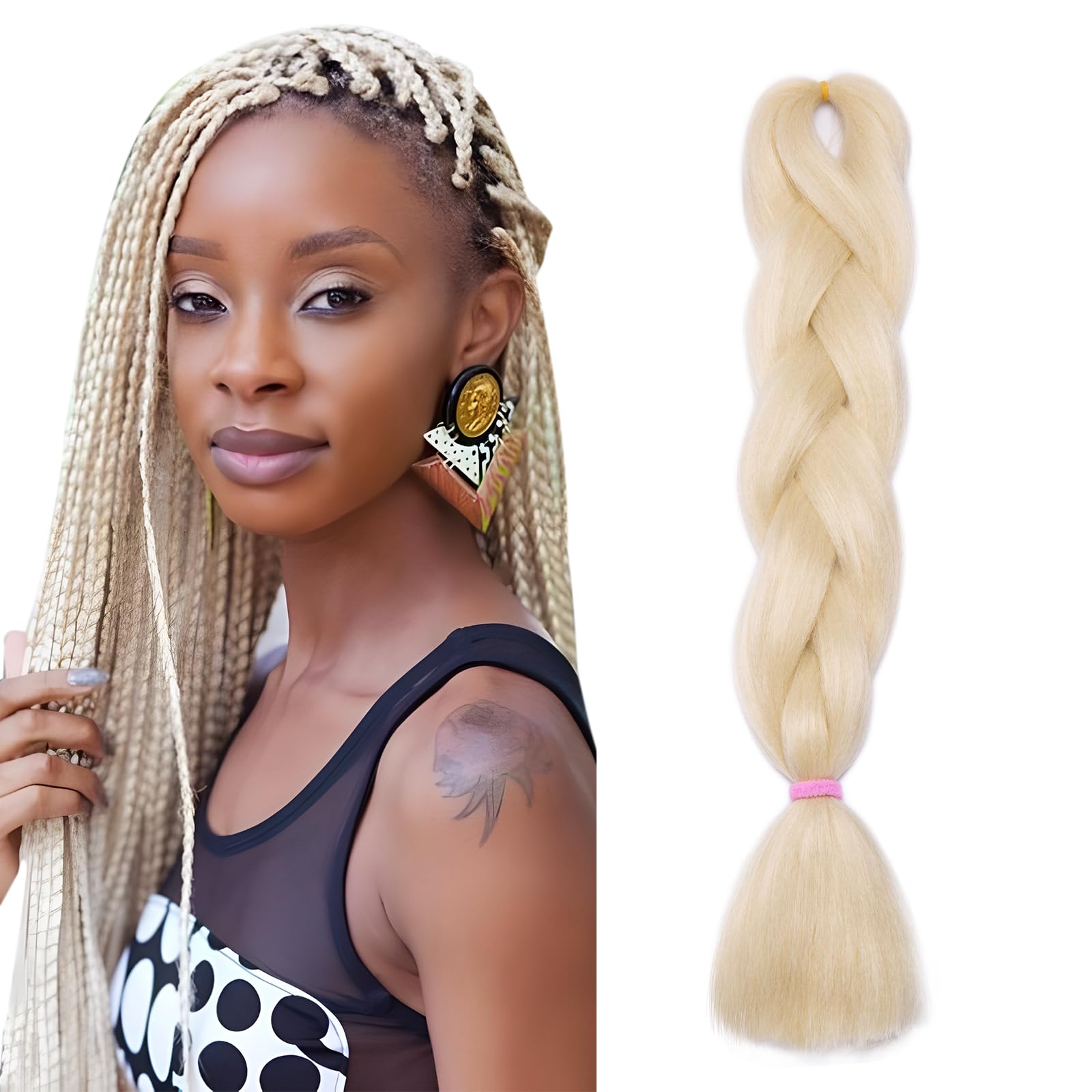 Ombre 4 Tones Braiding Hair Extensions Jumbo Braids Hair Extension Jumbo Braiding for Twist Braiding 24",1 Bundles - Bleach Blonde