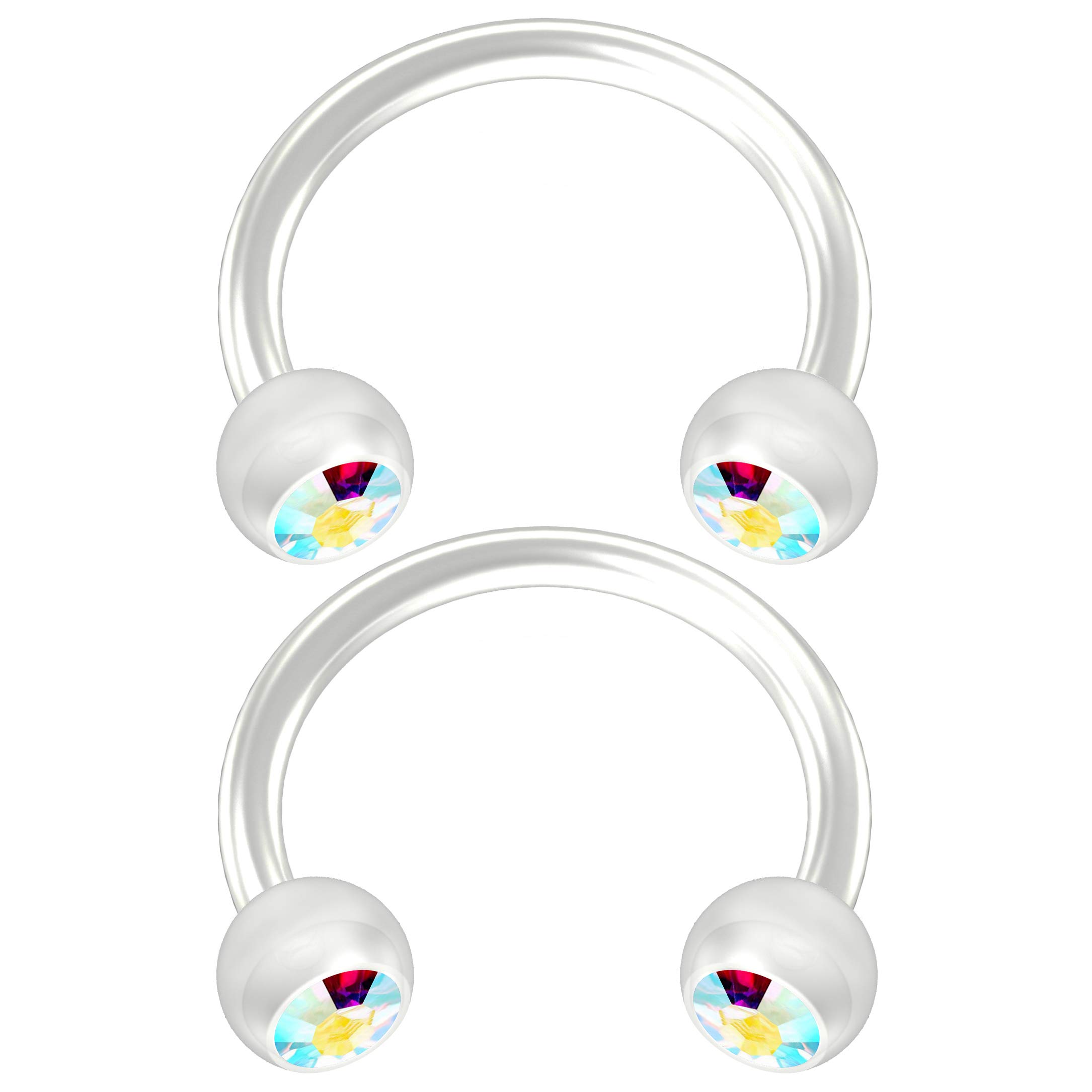 Bling Piercing 2pc Flexible Bioflex Circular Barbell Horseshoe Bar Earrings Aurora Borealis Crystal 8mm