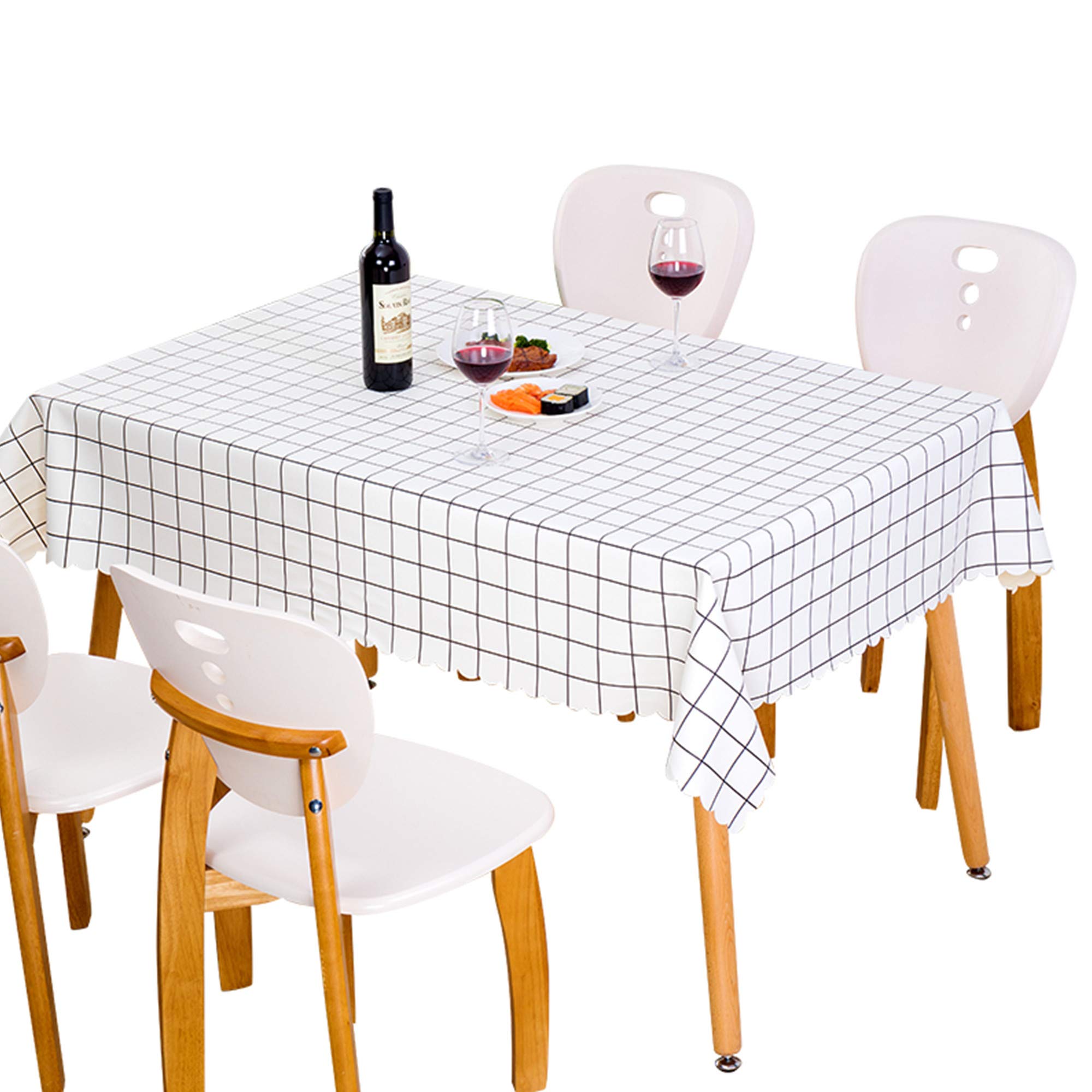 YAVO-EU PVC Table Cloth，White Checked Plastic Waterproof Tablecloth，for plastic table cloths wipe clean Waterproof and Oil-proof Anti-scald No-wash Tablecloth (140 * 180cm)
