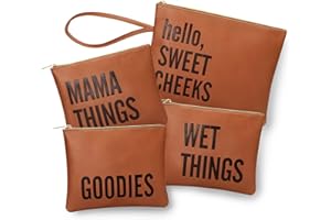 MOMINSIDE Diaper Bag Organizing Pouches, Set of 4 Leather Diaper Clutch, Baby Diaper Bag Organizer Packing Cubes, Baby Registry Search, Large Dry Wet Bag for Daily Use Travel Vacations