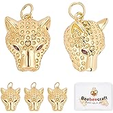 Beebeecraft 1 Box 5Pcs Leopard Charms 18K Gold Plated Brass Three Dimensional Animal Cubic Zirconia Pendants Charm with Jump Ring for Necklaces Bracelet DIY Jewelry Making