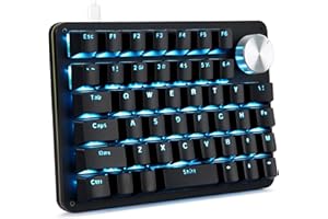 Koolertron One Handed Mechanical Gaming Keyboard with 24 Macro Keys, 45-Key Fully Programmable Mini Keypad, Mini USB Macro Keyboard with Rotating Knob, Blue Backlit, for Windows PC Gamers