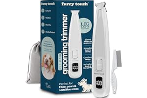 Furry Touch Dog Paw Trimmer - Electric Cordless Pet Clippers for Dogs & Cats - Quiet Dual-Speed Groomer with Pet-Safe Blade for Feet, Ears, Face - USB-C Rechargeable - with Travel Bag, Comb & Brush