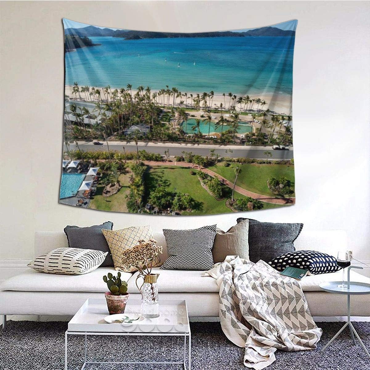 Milyla-ltd Tapestry Wall Hanging, Catseye Beach at Hamilton Island Wall Tapestry Home Decorations for Living Room Bedroom Dorm Decor, 60" X 51"