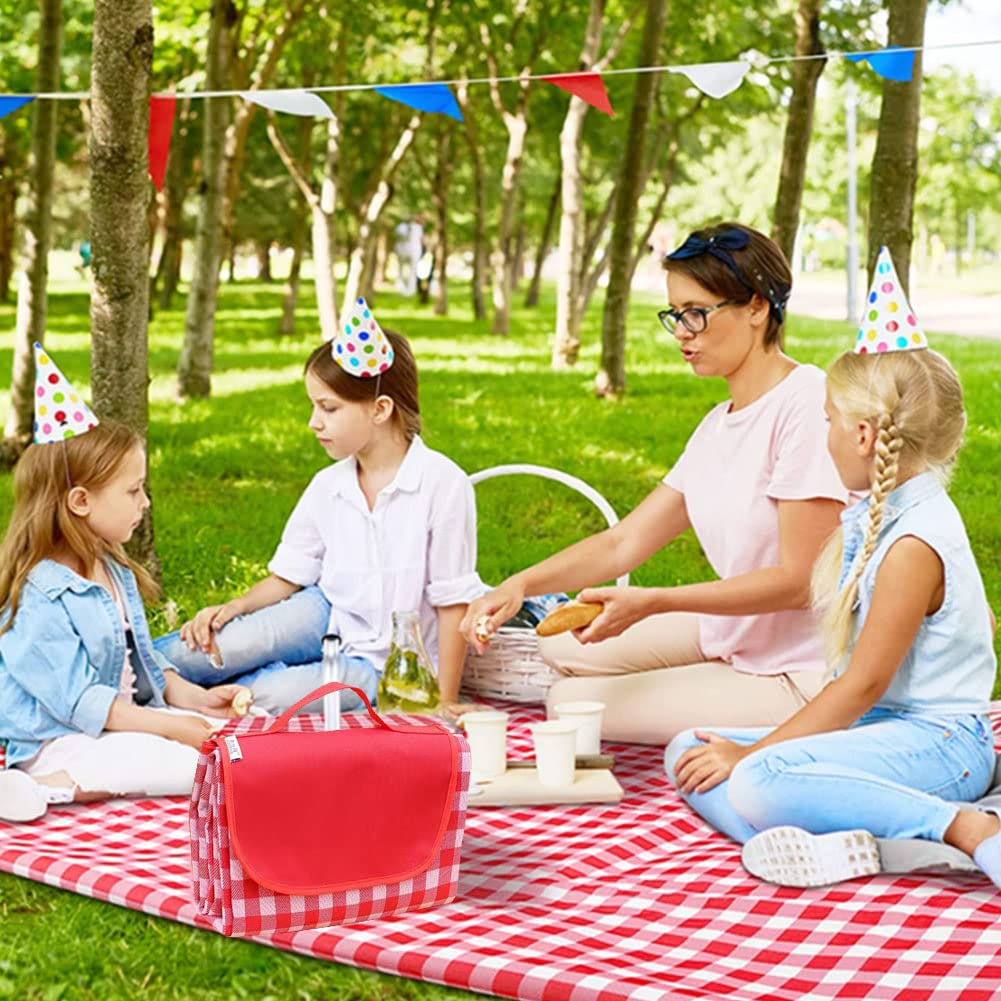 Photo 1 of LRUUIDDE Oversize Picnic Beach Blanket, 80''x60'' Outdoor Waterproof Foldable, Sandproof Blankets Plaid Picnic Mat for Beach Camping on Grass Picnic Blankets (RED 1, 80x60in)