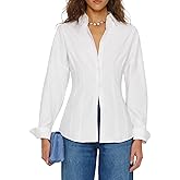 Women's Long Sleeve Button Down Shirt, Pleated Cinched Waist Blouse Top for Casual & Office Wear