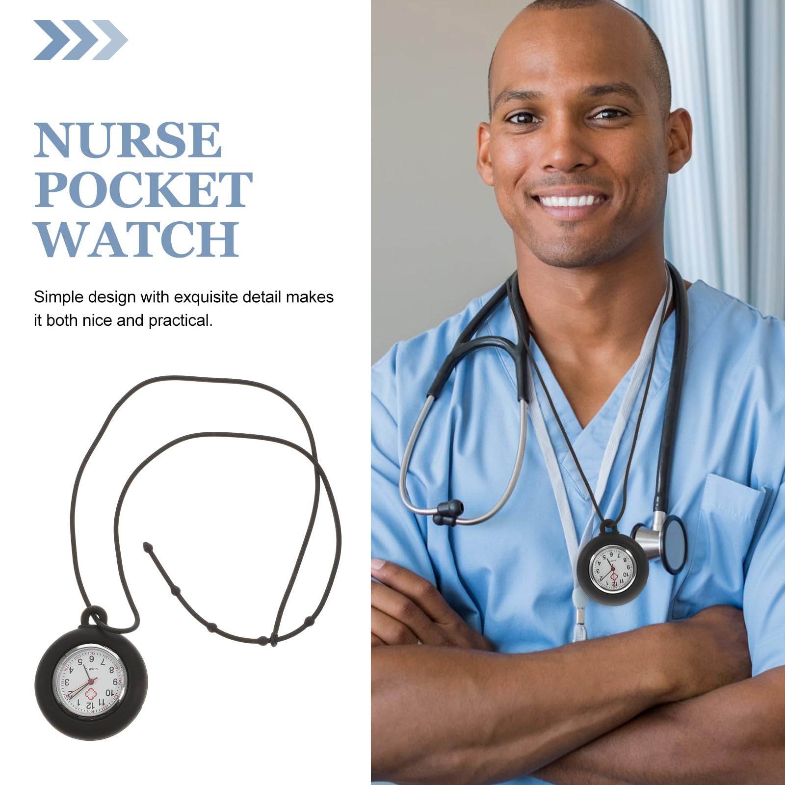 Fob Watch - Hanging Pocket Watch with Silicone Case and Adjustable Lanyard for Nurses Student (Black, Lanyard Color: Random)
