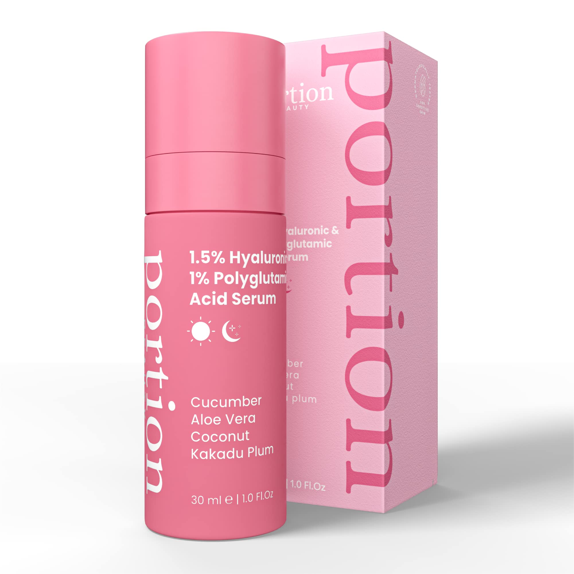 PORTION Hyaluronic Acid Serum: 1.5% Hyaluronic Acid & 1% Polyglutamic Acid - Face Serums for Mature Skin: Anti Aging Serum for Face & Hydrating Serum - Face Serum for Women & Mens Skincare, 30ml