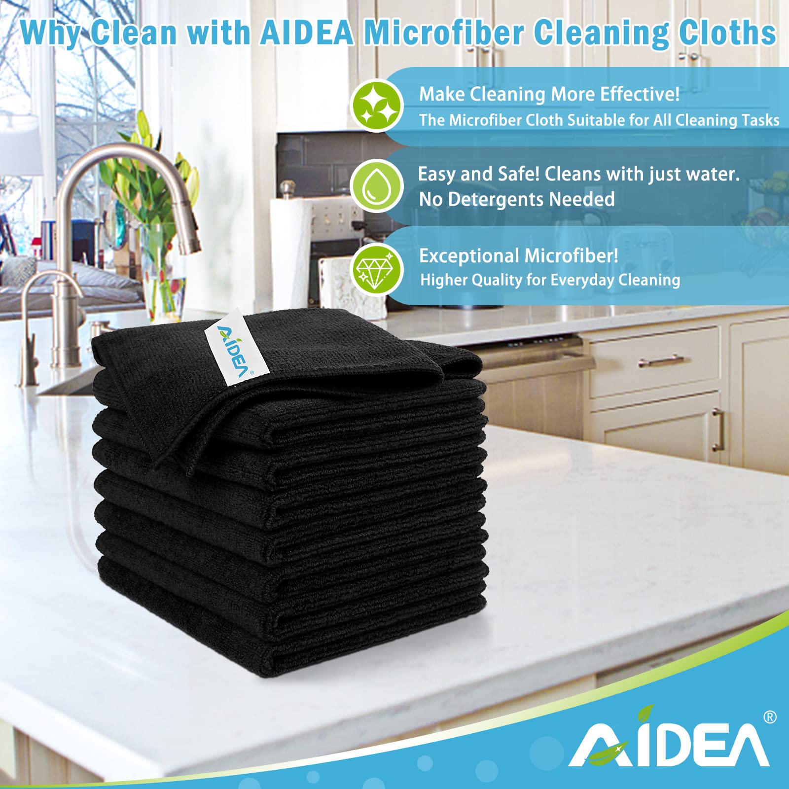 AIDEA Microfiber Cleaning Cloth-8PK, Multi-Purpose & Absorbent Microfiber Cleaning Towel, Lint-Free Streak-Free, Premium Microfiber Cloth for Cleaning Kitchen, Bathroom, Glass, 12