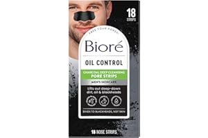 Bioré Men's Oil Control Charcoal Deep Cleansing Pore Strips, Blackhead Strips With Charcoal for Men, Blackhead Remover Strips For All Skin Types, Pore Strips for Blackheads, 18 Count