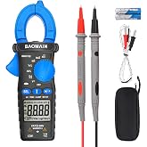 BAOMAIN True RMS Clamp Meter 6000 Counts AC Current AC/DC Voltage BM1702 | Measures AC current (4-600A), AC/DC voltage &amp; resistance. Features NCV, live wire test, diode &amp; continuity for safety