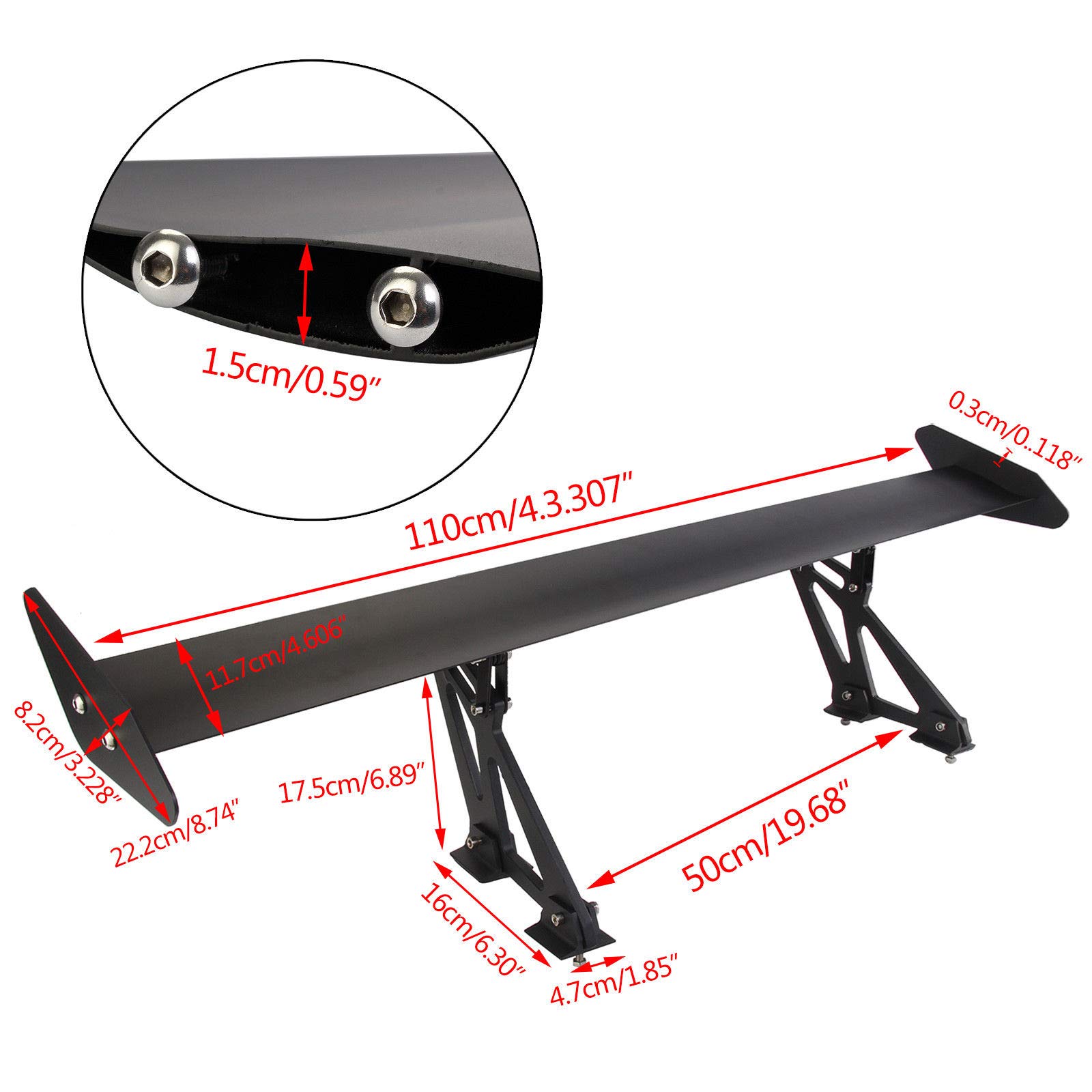 NEVERLAND 43.3 inch Aluminum Adjustable GT Style Spoiler Rear Trunk