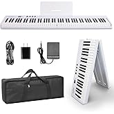 AiJoy 88-Key Piano Keyboard with Semi-Weighted Keys Portable Folding Piano, 128 Tones, Speakers, USB-MIDI, Carry-Bag, Sustain Pedal, Stand Electric Keyboard Piano for Beginners, White