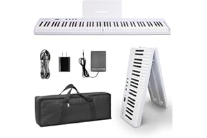 AiJoy ASP-10F 88 Key Piano Keyboard with Semi-Weighted Keys Portable Folding Piano, 128 Tones, Speakers, USB-MIDI, Carry-Bag, Sustain Pedal, Stand Electric Keyboard Piano for Beginners, White
