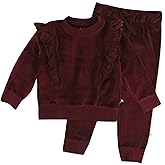 HonestBaby baby-girls 2-piece Velour Ruffle Front Sweatsuit 100% Organic Cotton for Infant Baby Girls