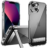CEDO Kickstand for iPhone 13 Case, 3-Way Adjustable with Metal Stand, Military-Grade Shockproof Bumper, Slim Transparent Acrylic Back Cover, Crystal Clear Design for iPhone 13