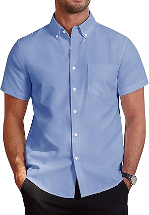 J.VER Hemd Herren Kurzarm Sommerhemd Freizeit Business Oxford Regular Fit Kurzarmhemd Baumwollhemd Button Down Shirt Mit Tasche