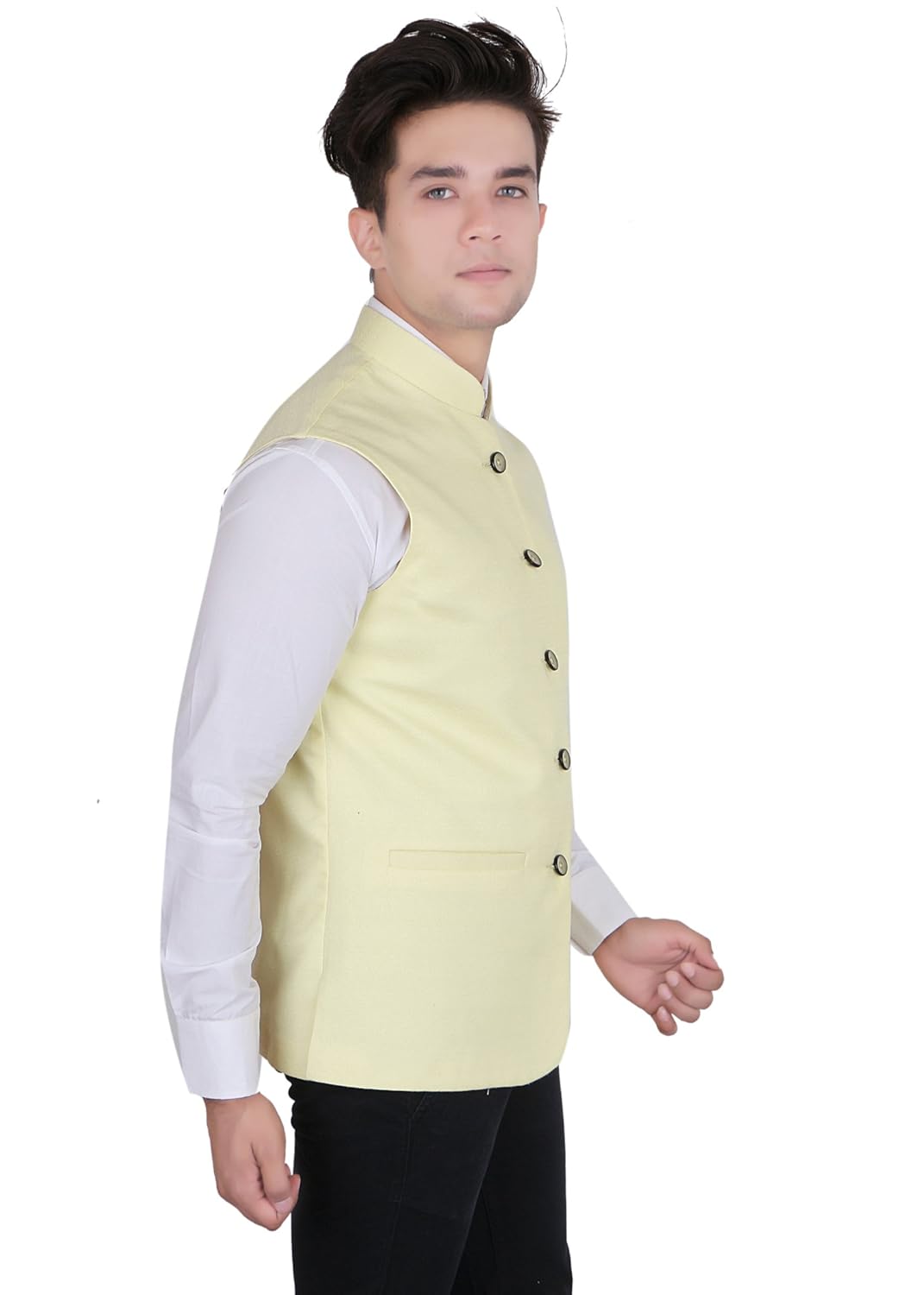 la rainbow casual silk blend yellow nehru jacket for men/boys