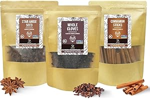 Soeos Cinnamon Sticks, Star Anise & Whole Cloves, Bulk Spices 114g Each (342g Total), Authentic Refill for Kitchen, Baking & 