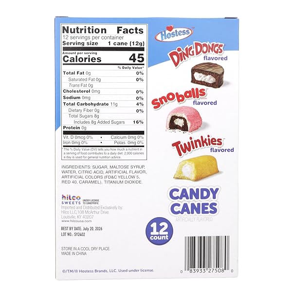 HOSTESS ASSORTED CANDY CANES – DING DONGS, SNOBALLS, AND TWINKIES FLAVORED CANDY CANES, 12 CT BOX, 5.3 OZ