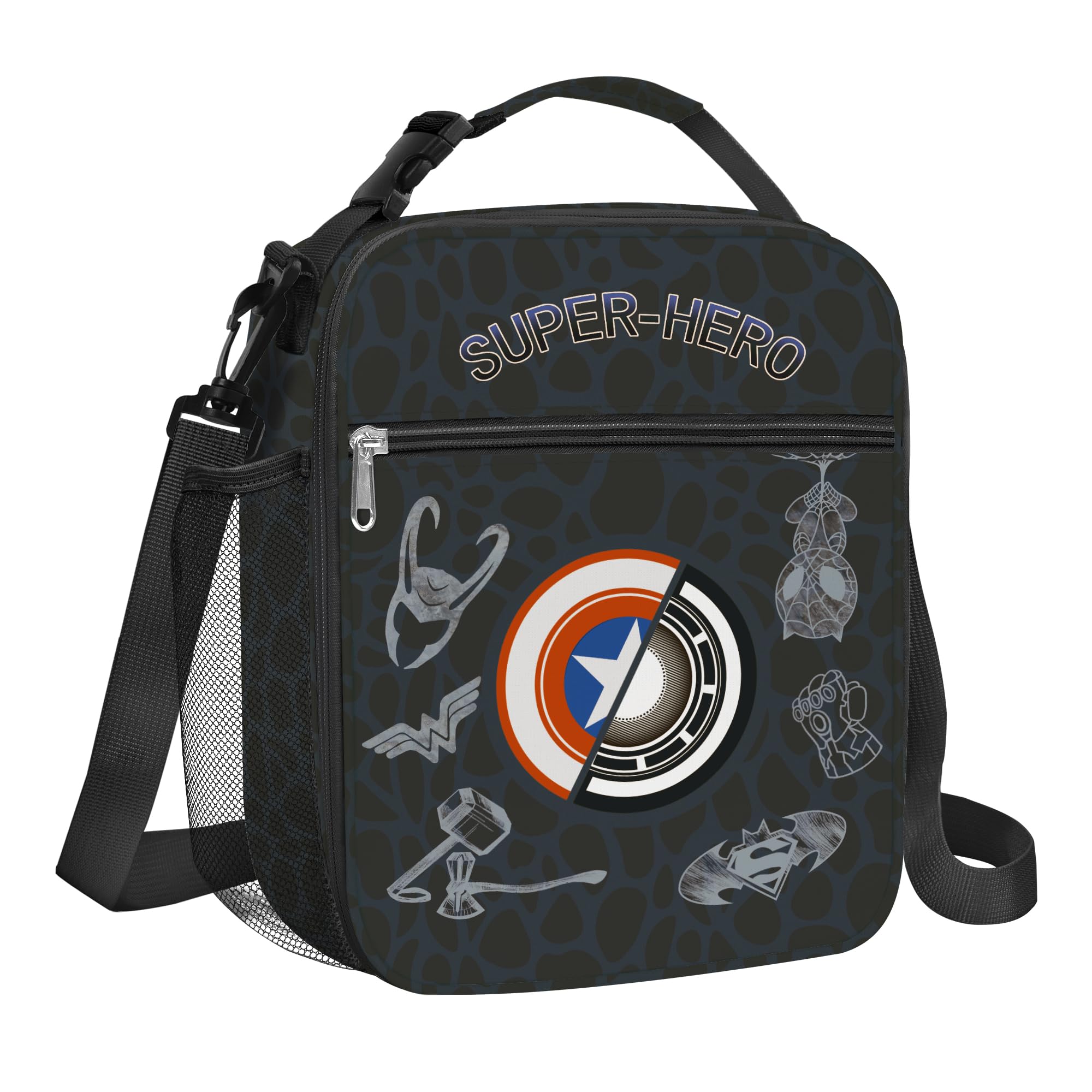 Clastyle Hero Insulated Kids Lunch Bag Large Thermal Cooler Bag for Boy Picnic School Lunch Box Tote,City Shields