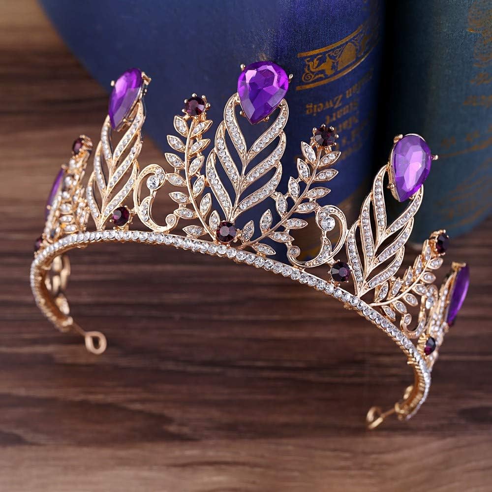 Tiara Crown Hair Ornament Bride Headdress Retro Female Head Flower Hair Hoop Dress Accessories Simple Noble Delicate Elegant Photographic Decoration,Violet