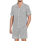 SWOMOG Mens Pajama Set Short Sleeve 2 PCS Sleepwear Button Down Soft Loungewear Modal Set Pj Set with Pockets S-3XL