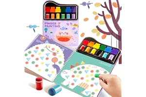 MIROLA KIDS Mess Free Fingerprint Coloring Book for Kids, 6 Colors Non-Toxic Finger Painting Set, Art Craft Supplies, Travel Activities, Gifts, 3+