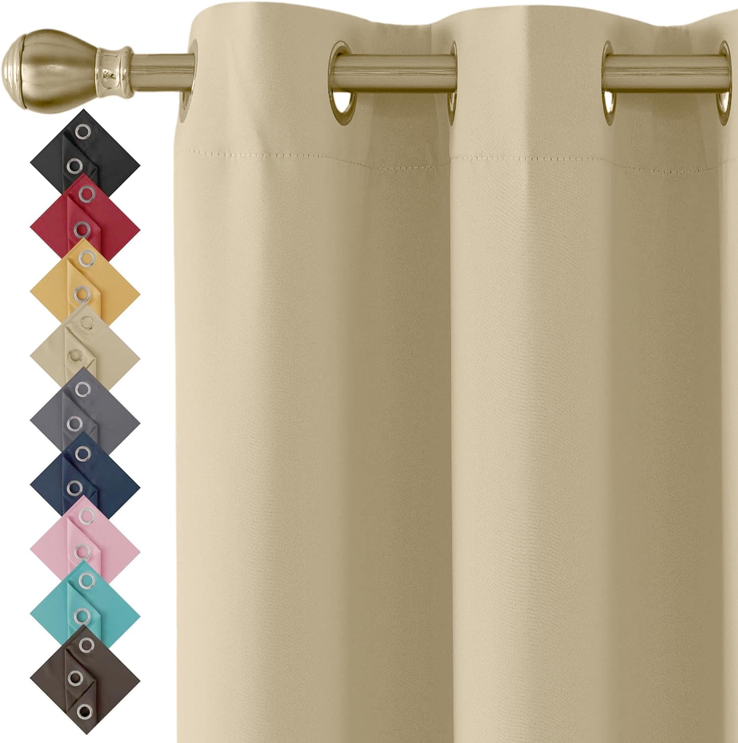 Beige Blackout Thermal Insulated Curtains for Bedroom Ring Top Eyelet window Curtains & Drapes (46 x 72 Inch, 2 panels) — image 1