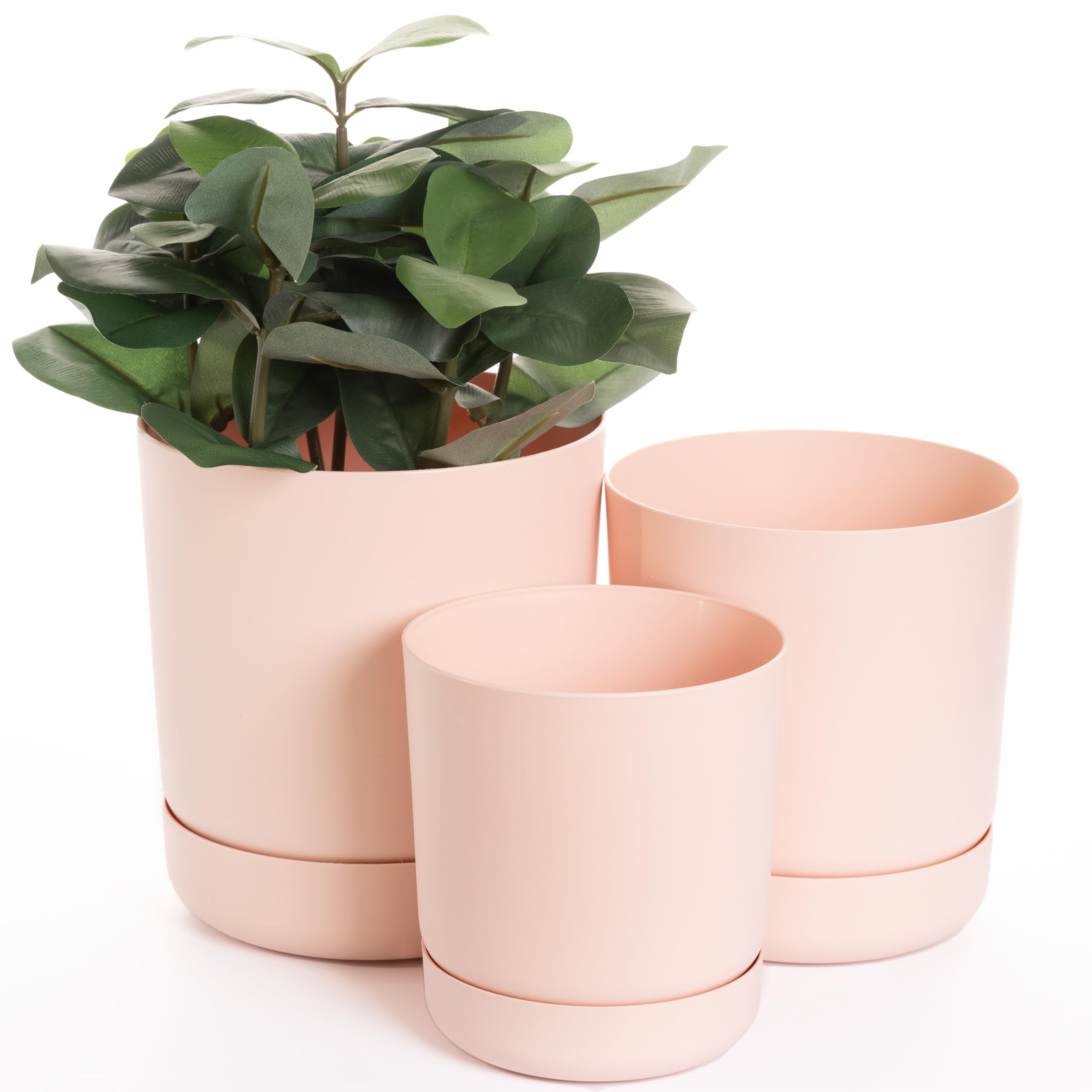 Home Garden Ornaments Plant Pots Indoor – SetClassy Indoor Plant Pot of 3 (13cm, 15cm, 17cm) with Drainage Holes, Saucer and Reservoir, Self Watering Flower Pots (Colour: Pink)