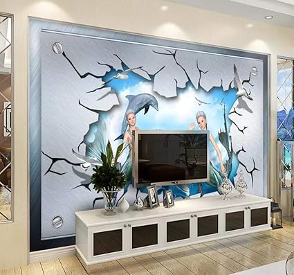 Wallpaper 3d Mermaid Dolphin Metal Custom Large Mural 3d