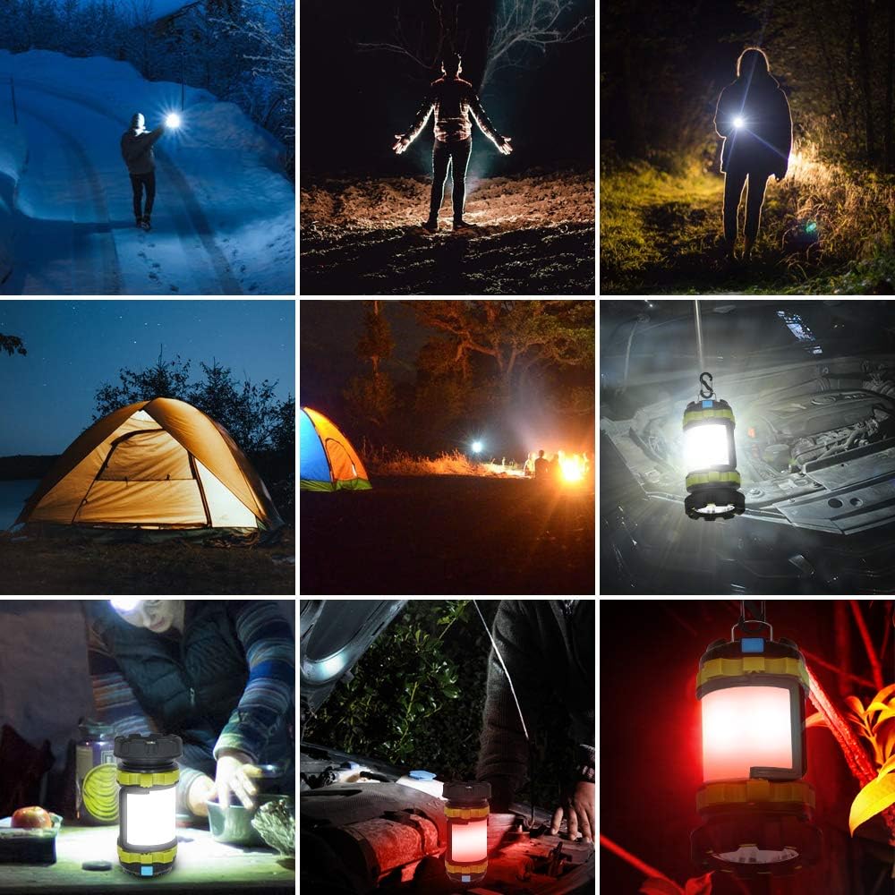 Wsky LED Camping Lantern Rechargeable Light Flashlight - T2000 High Lumen, 6 Modes, 3600mAh Power Bank - Best Lantern Flashlight for Camping, Outdoor, Hurricane, Emergency, Everyday Light Flashlight: Sports & Outdoors
