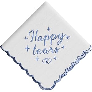 FNANJWQ Wedding Handkerchief, Bride Wedding Gifts Embroidered Handkerchief Cotton White Hankie Embroidered Happy Tears Handke