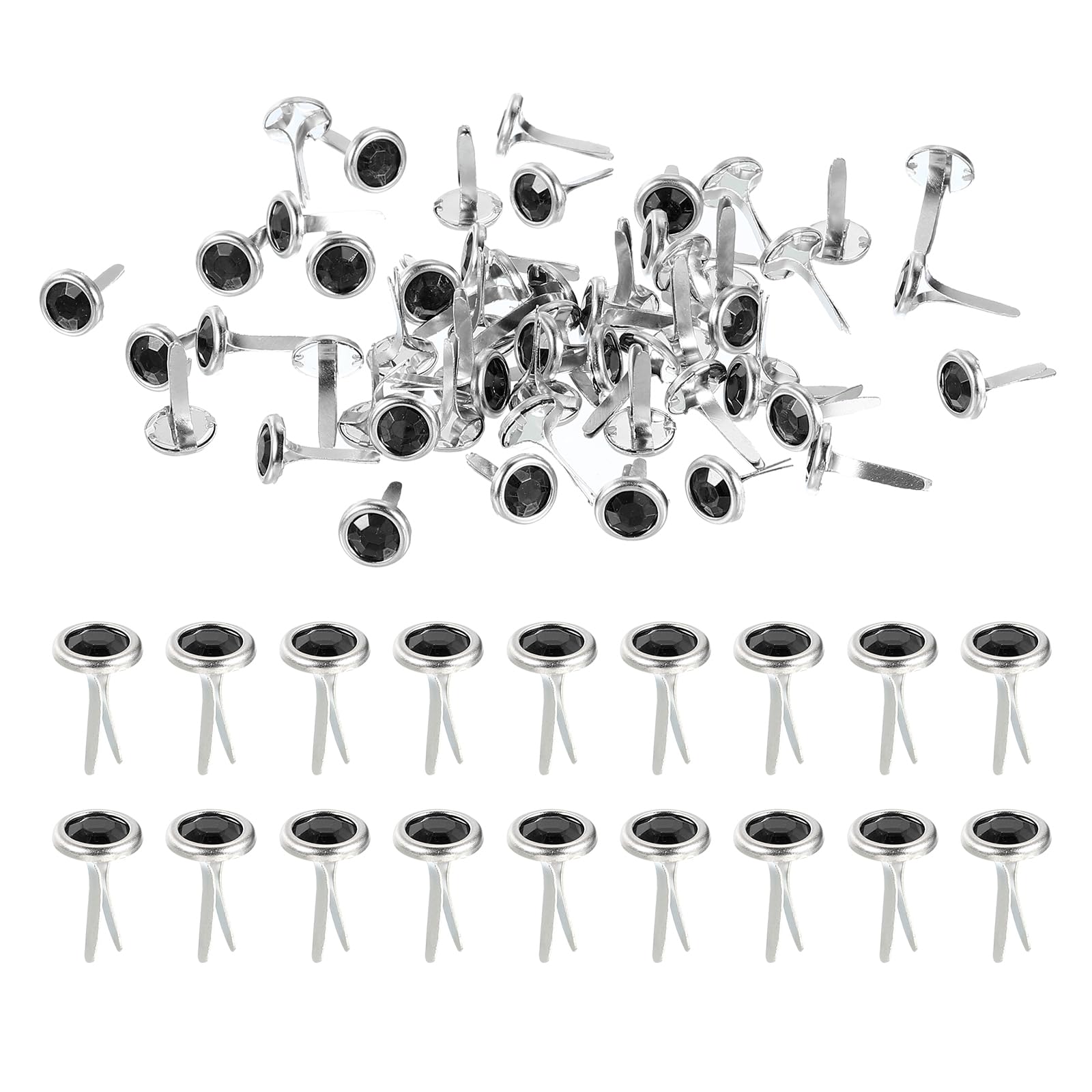 PATIKIL Paper Fasteners, 100 Pcs Mini Metal Rhinestone Round Head Fastener Split Pins for Craft Art Scrapbooking DIY Pins Supplies, Black 0.5"x0.3"