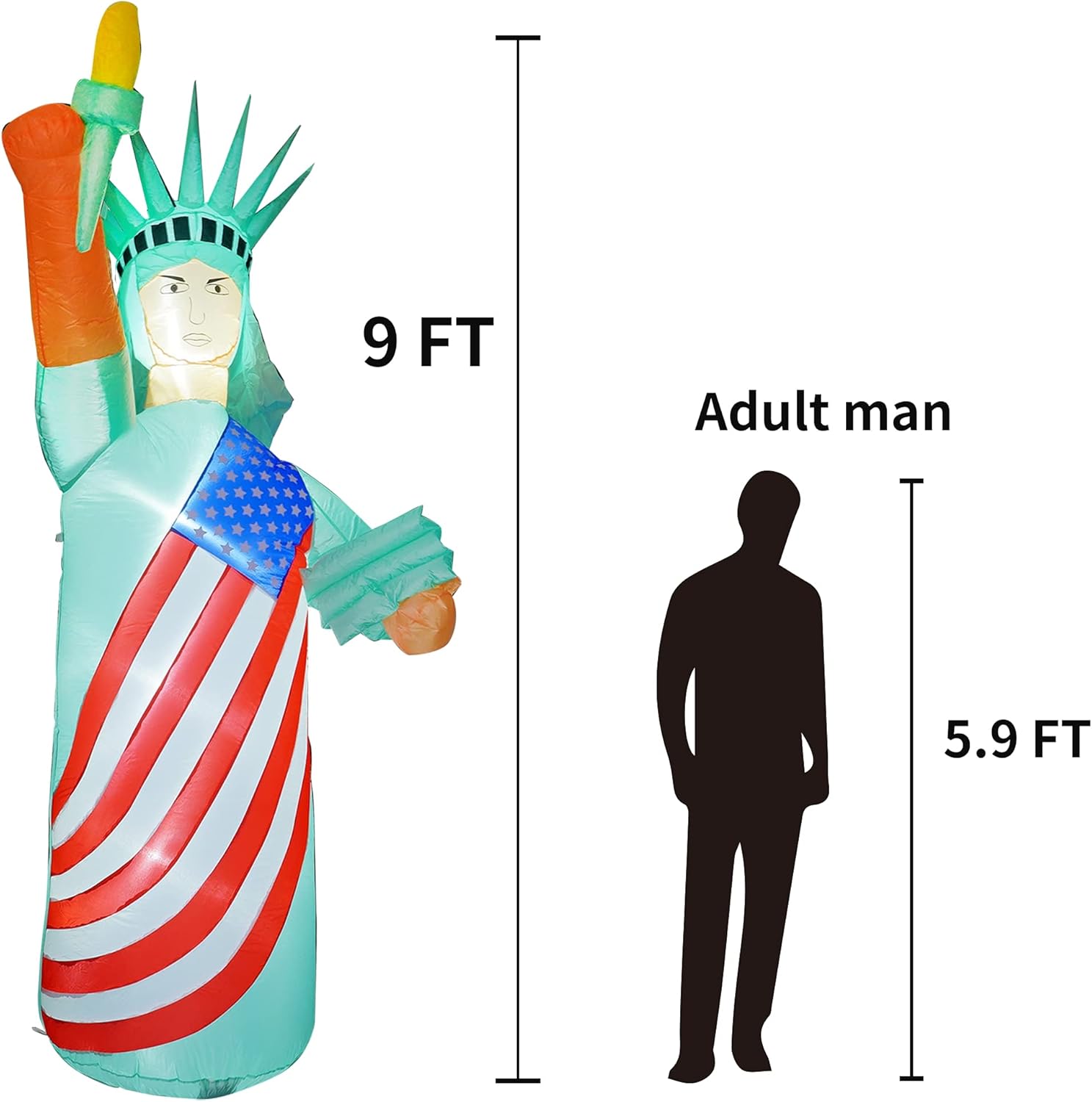 FUNPENY 9 FT Inflatable 4th of July Decorations for Outside, Outdoors, Statue of Liberty with LED Lights, Blow Up Freedom Patriotic Independence Memorial Day Holiday Yard Indoor Decor: Sports & Outdoors
