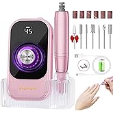 Professional Electric Nail Drill File, HUGMAPLE 45000RPM Portable E-File Machine with Bits & Base, Rechargeable Cordless Nail Drill Kit for Shaping, Removing & Polishing Gel Nails for Salon Home