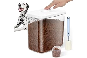 LEAWALK 12 lbs Airtight Dog Cat Food Storage Container and Dog Treat Containers BPA-Free, PET Clear Stackable Pet Storage Bin, 1-Cup Scoop, 1-Sponge cleaning brush, Pop Top, With handle, Easy Mobility-large