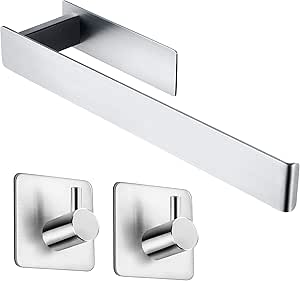 Deprik Toallero + Ganchos Adhesivos 2 Piezas, Toallero de Baño sin Taladrar Juegos de Accesorios de Baño, Acero Inoxidable