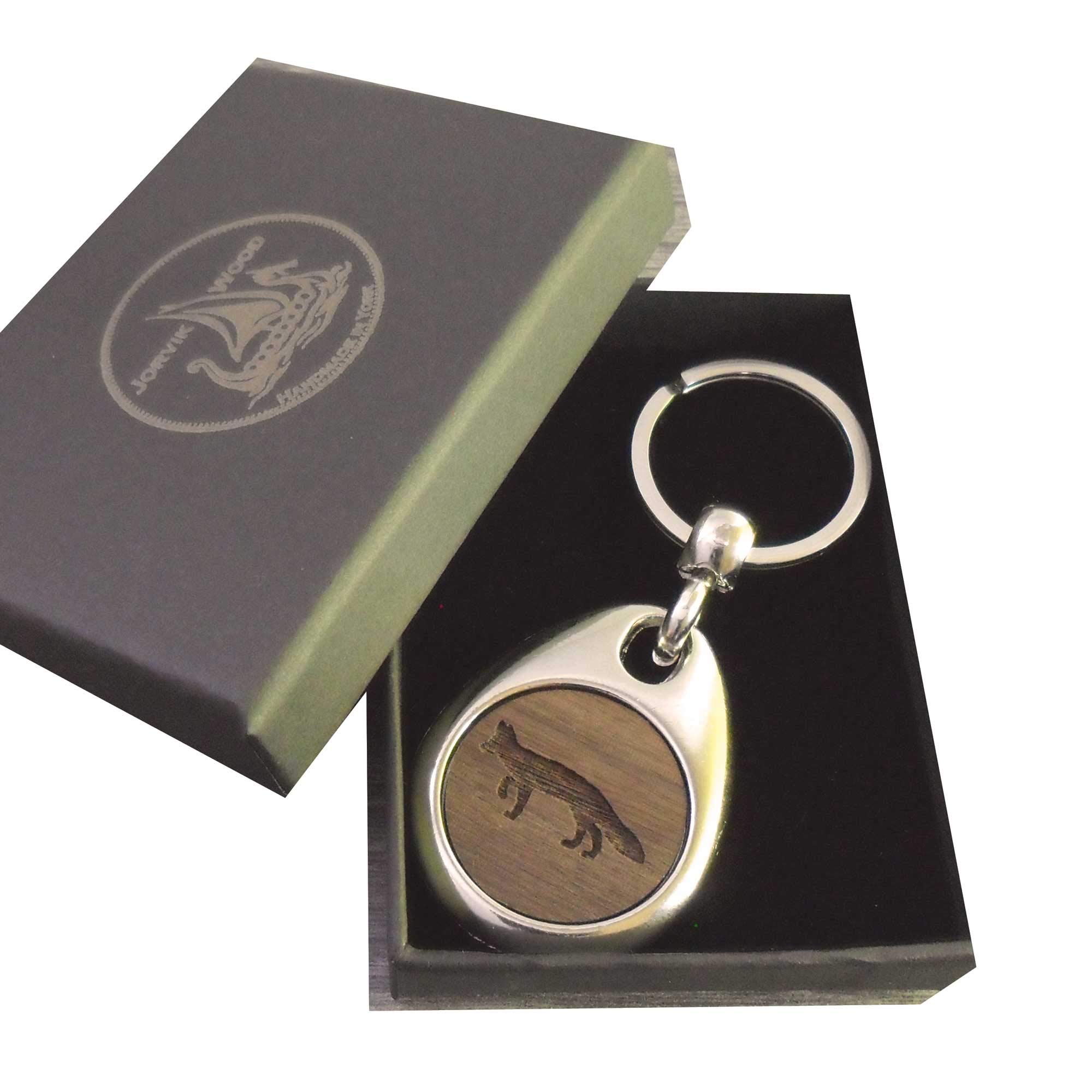 Jorvik Wood Fox Design Wooden Keyring with Gift Box
