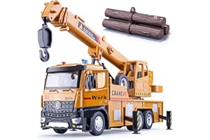 HAPYAD Crane Truck Toy Metal Cab, Friction Powered Crane Machine Tow Truck with Lights and Sounds, Construction Equipment for Kids Boys Girls, 13.5"