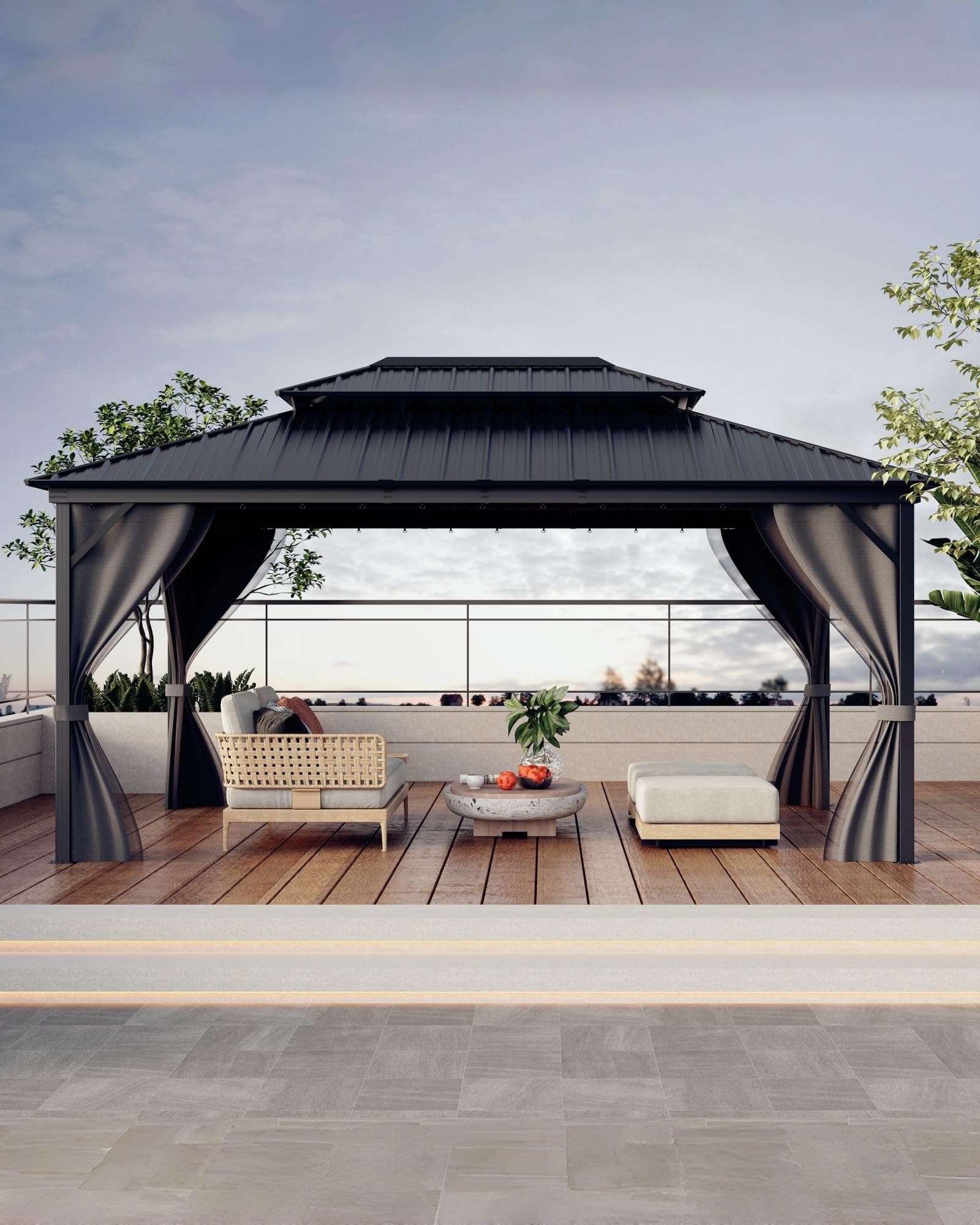 Photo 1 of ***ONLY 1 BOX OF MULTIPLE BOXES NEEDED IS INCLUDED***GarveeLife Hardtop Gazebo 12 ft x16 ft for All Weather, with Double Metal Roof, Aluminum Alloy Frame, Net, and Curtain, Permanent Building for Patio, Deck, Backyard, Lawn, and Garden***ONLY 1 BOX OF MUL