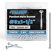 Pocket Hole Screws 1-1/2 Inch, FIXLINK Pocket Screws #8 X 1-1/2", 125 PCS, Zinc Coated Pocket Hole Screw for Indoor Outdoor, Square Drive, 150MM Drive Bit Included