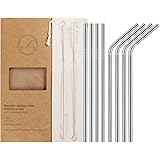 YIHONG 8 Pcs Reusable Metal Drinking Straws - 8.5Inch Stainless Steel Straws - 6mm Diameter Wide- Compatible with 20oz Yeti Tumblers - For Cold Beverage - 4 Straight + 4 Bent + 2 Brushes+1 Pouch