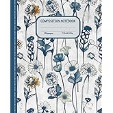 Composition Notebook College Ruled: Elegant Vintage Blue Floral Botanical Design with Delicate Wildflowers | Aesthetic Journal for College, School, Office & Creative Writing