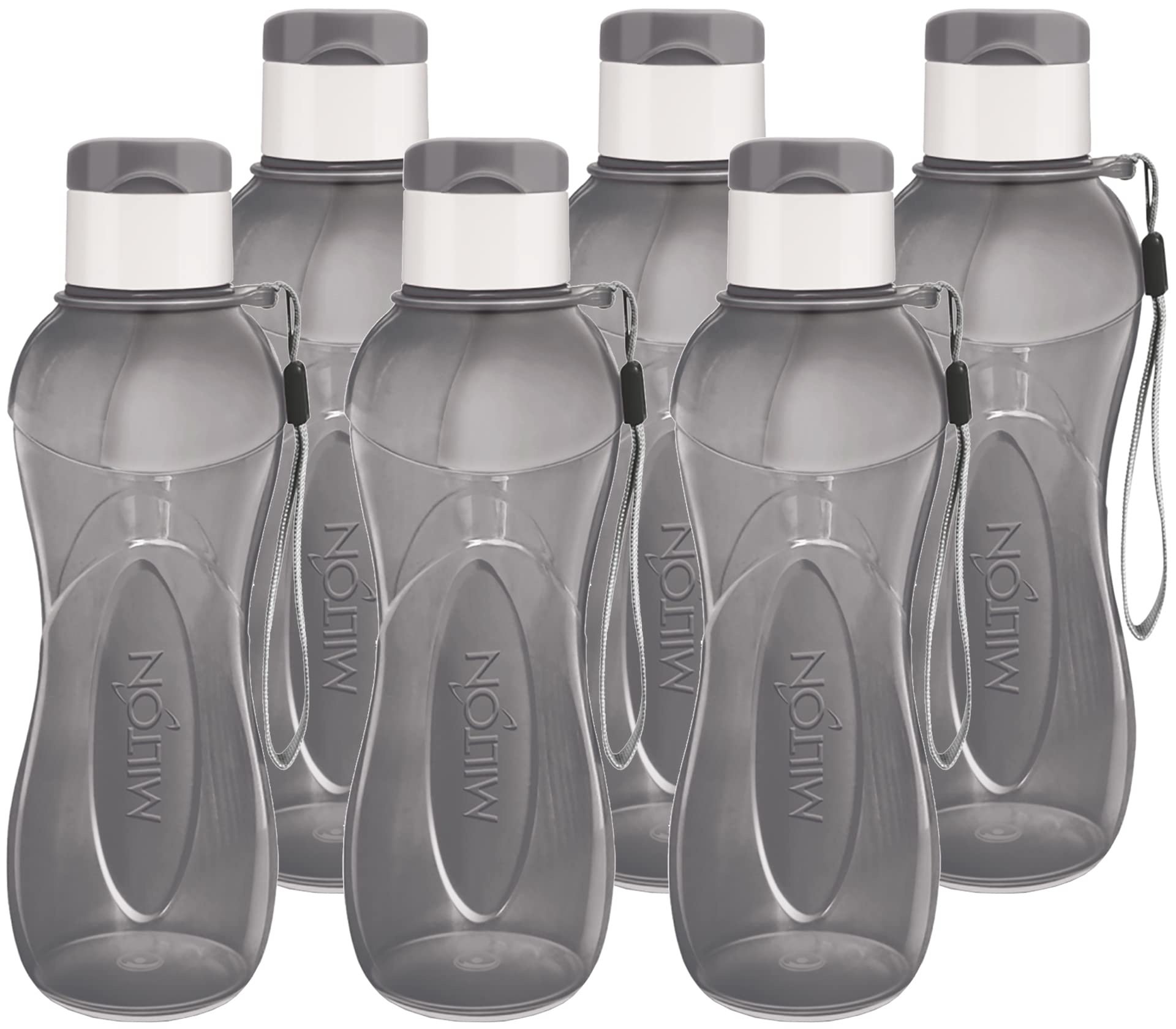 MILTON Water Bottle Kids Reusable Leakproof 12 Oz Plastic Wide Mouth Large Big Drink Bottle BPA & Leak Free with Handle Strap Carrier for Cycling Camping Hiking Gym Yoga (Black 6 pack)