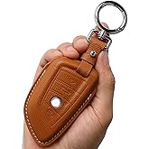 CISUI Leather Key Fob Cover Case, Keychain Shell, Compatible for BMW 2 5 6 7 X1 X2 X3 X5 X6 Series(Brown)