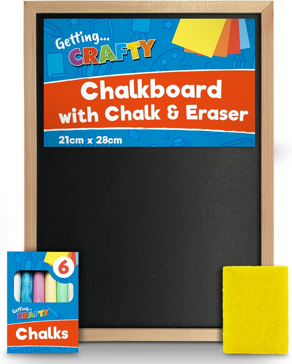 SOL Chalkboard with Chalk & Eraser Set 21x28cm Wooden Frame Portable