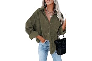 Magritta Womens Shirts Collared Long Sleeve V Neck Button Down Oversized Blouses Tops with Pockets